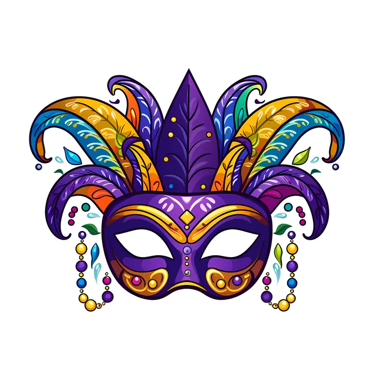 Purple and Gold Mask with Feathers for Mardi Gras