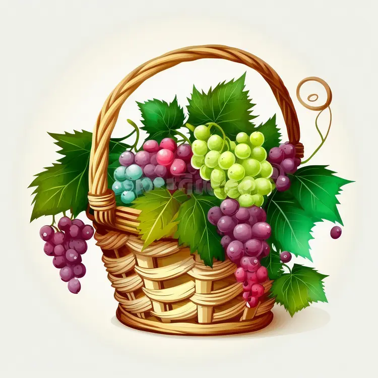 Wicker Basket Filled with Colorful Grapes