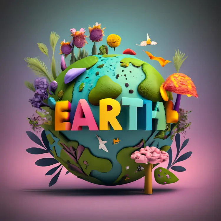 Earth Day Globe with Flowers and Plants