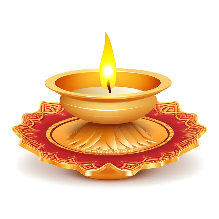 Golden Diya Lamp with Flame for Diwali Festival