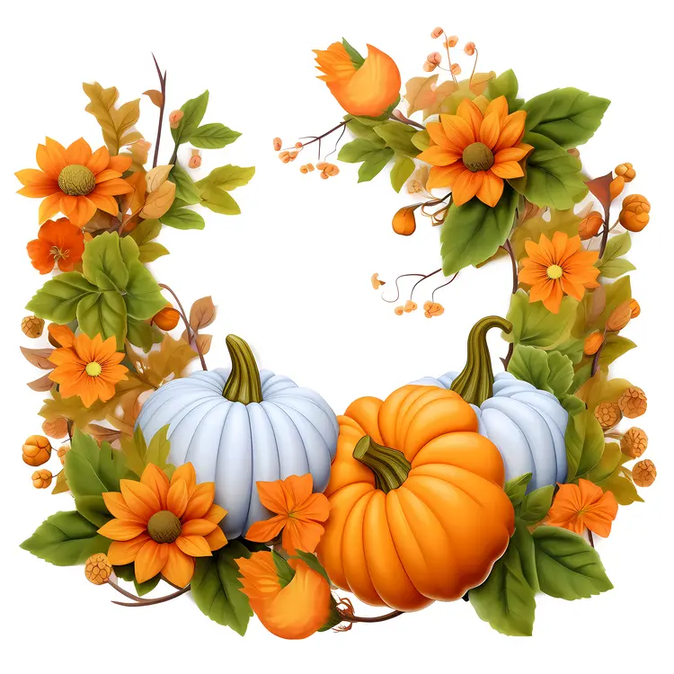 Autumn Pumpkins and Flowers Arrangement