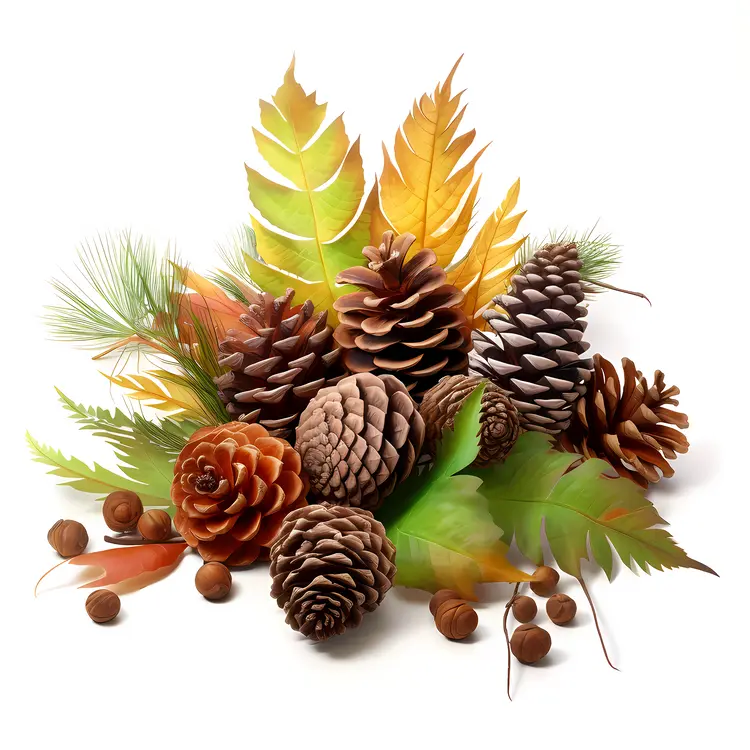 Autumn Pine Cones and Leaves Arrangement