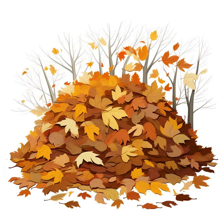 Pile of Autumn Leaves with Bare Trees