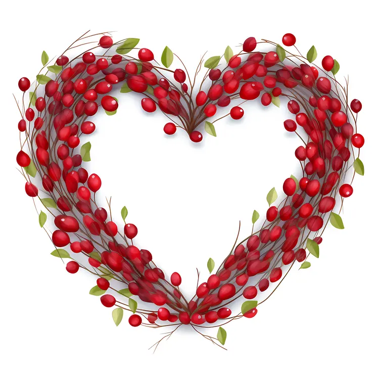 Heart-shaped Wreath with Red Berries and Small Leaves