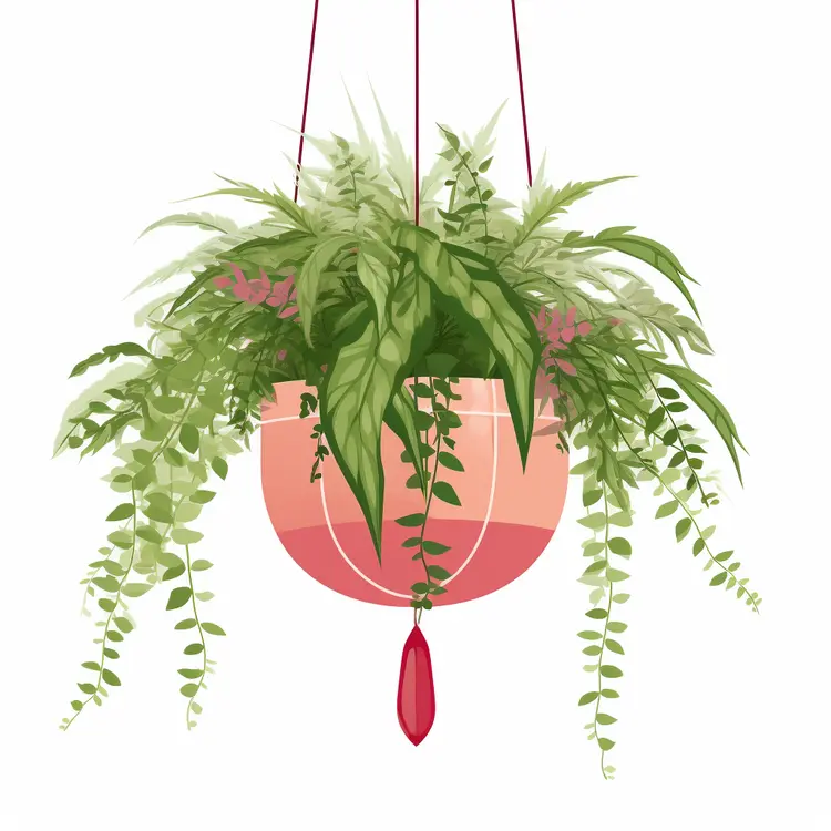 Lush Green Hanging Plant with Pink Flowers