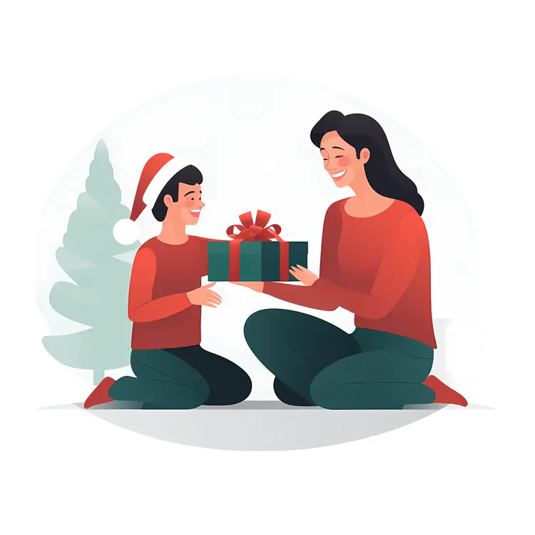 Mother and Child Exchanging Christmas Gift
