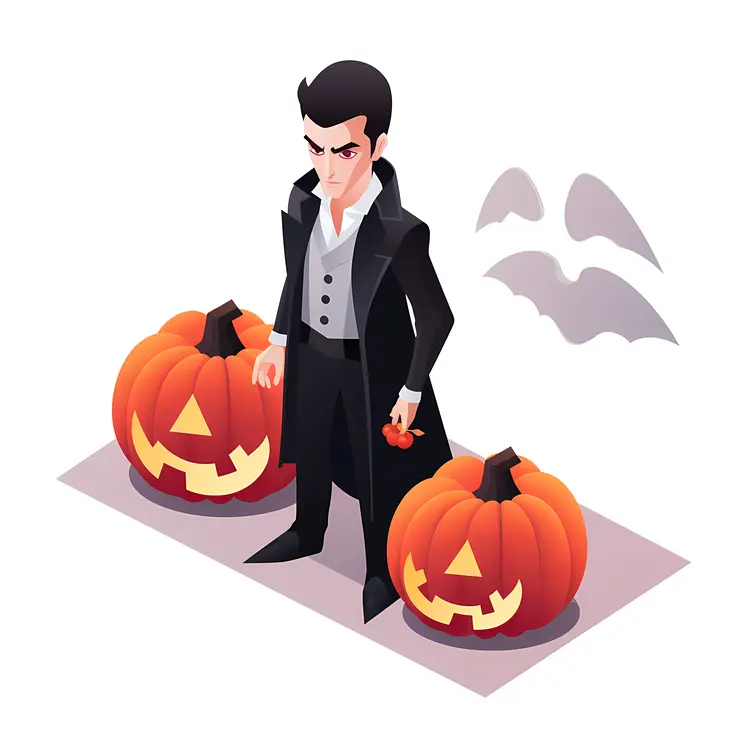 Isometric Vampire with Jack-o'-Lanterns