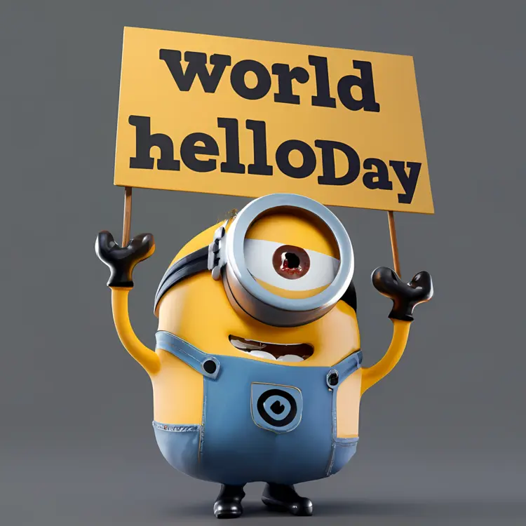 Minion Holding 'world helloDay' Sign
