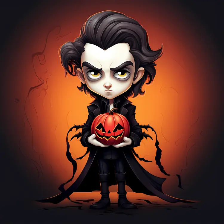 Cute Vampire Holding a Pumpkin