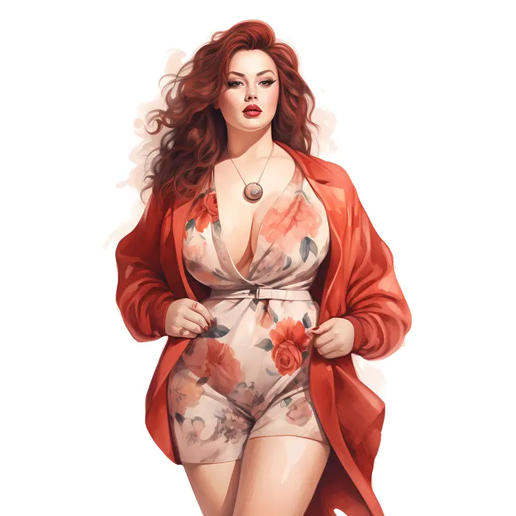 Elegant Plus-Size Woman in Floral Outfit
