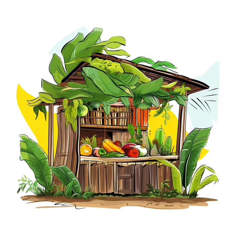 Tropical Fruit Stand with Fresh Produce