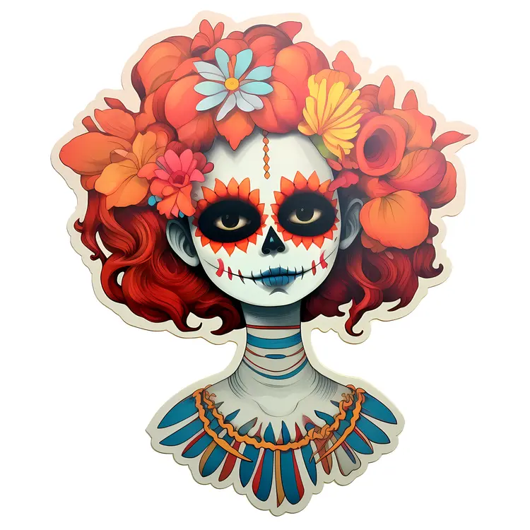 Colorful Sugar Skull with Flowers for Day of the Dead Celebration