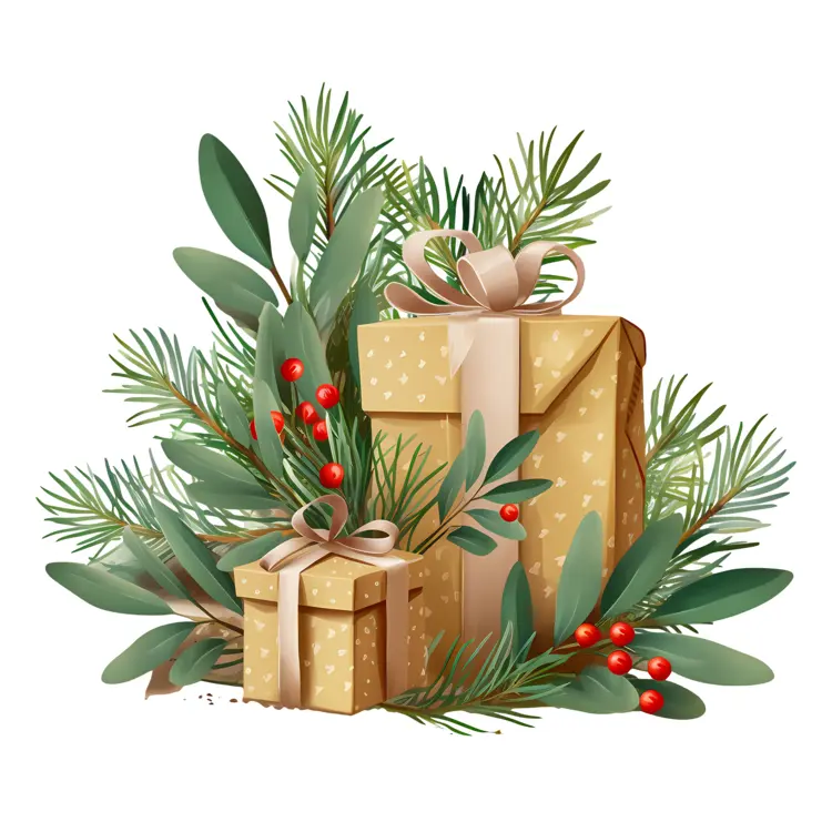 Christmas Gifts with Pine Branches