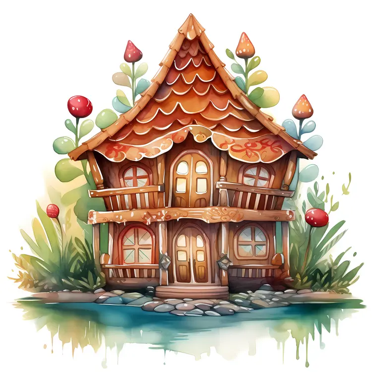 Gingerbread House in a Forest Setting