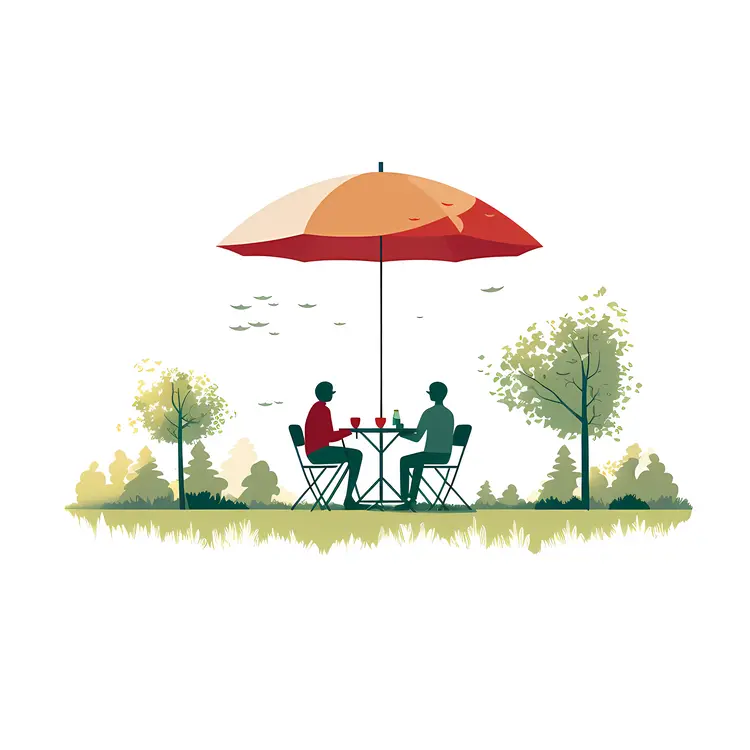 Park Cafe with Red Umbrella