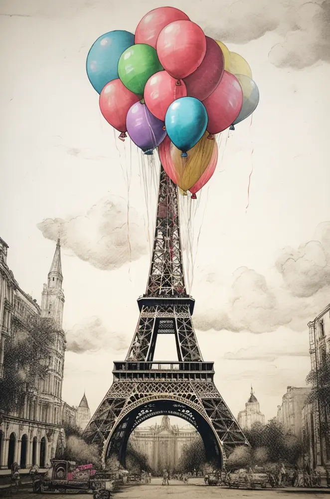 Eiffel Tower with Colorful Balloons in Paris