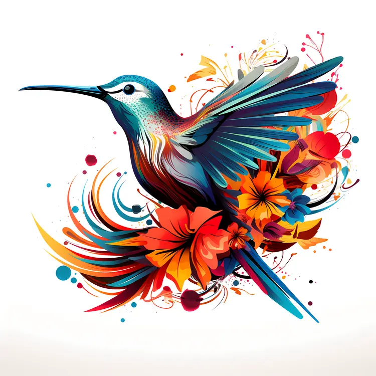 Hummingbird and Vibrant Flowers Illustration