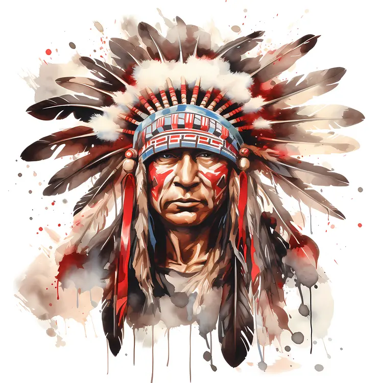 Native American Chief with Feathered Headdress