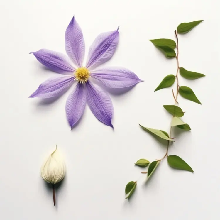 Beautiful Purple Flower with Green Leaves and White Bud