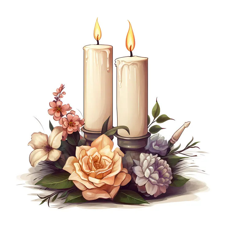 Two Candles with Roses and Flowers