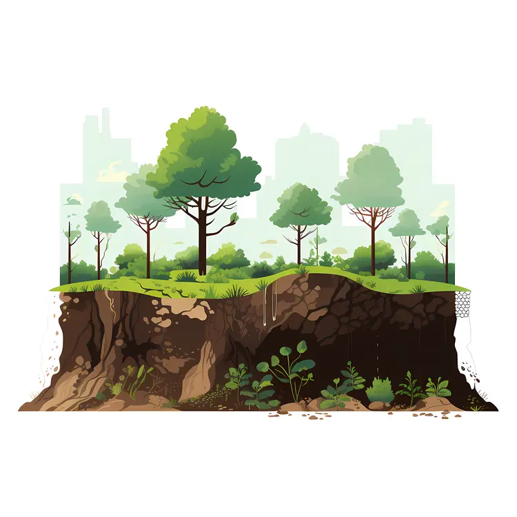 Forest with Trees and Soil Layers
