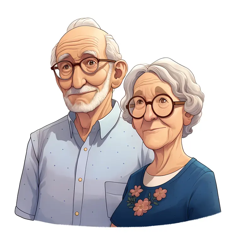 Illustrated Elderly Couple Portrait
