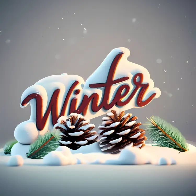 Winter Text with Snow and Pinecones