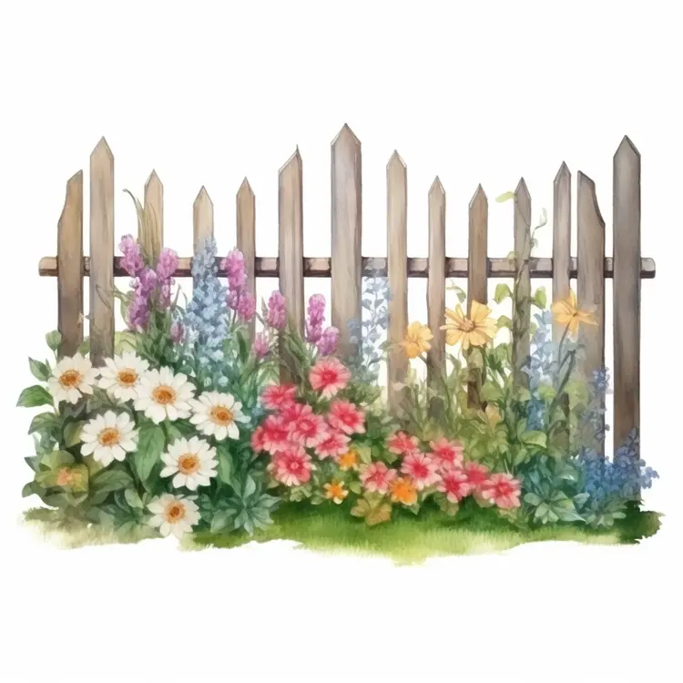 Wooden Fence with Colorful Flowers