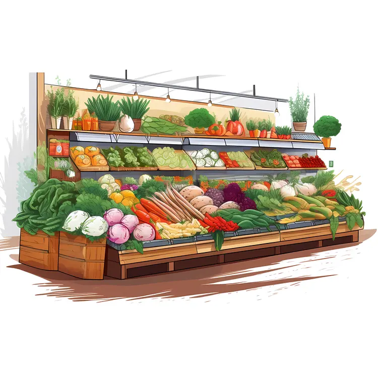 Fresh Vegetables Display in Grocery Store