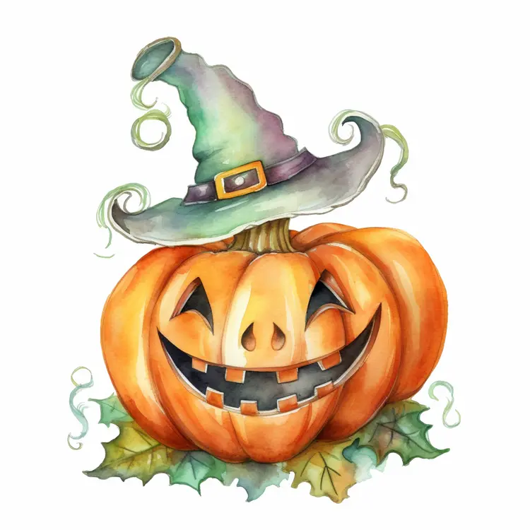 Spooky Pumpkin with Witch Hat for Halloween