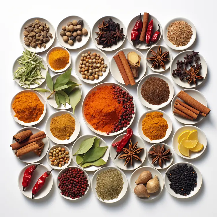 Assorted Spices and Herbs in Bowls