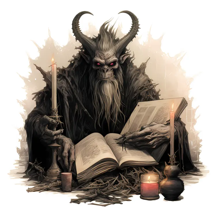 Demon Reading Book by Candlelight