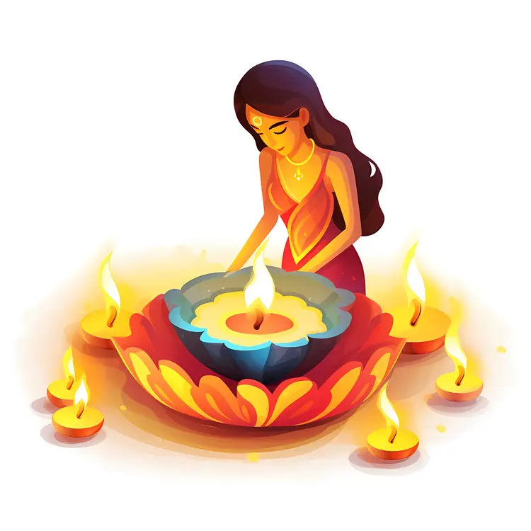 Woman with Diyas for Diwali Celebration