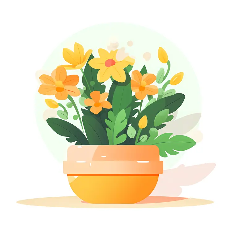 Yellow Flower Pot with Green Leaves