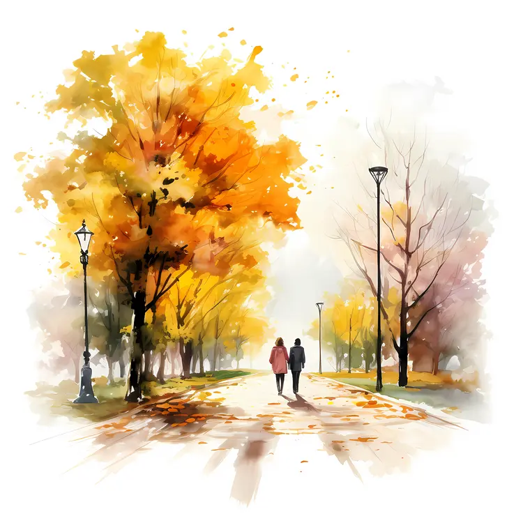 Couple Walking in Autumn Park