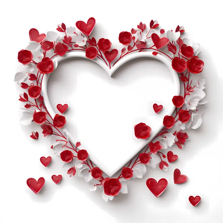 Adorable Heart Frame with Red and White Flowers and Hearts