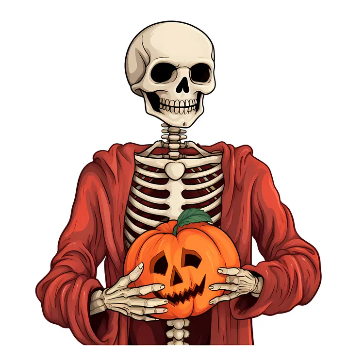 Skeleton Holding Pumpkin for Halloween