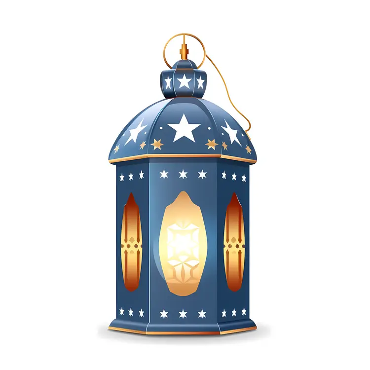 Blue Lantern with Star and Oval Cutouts