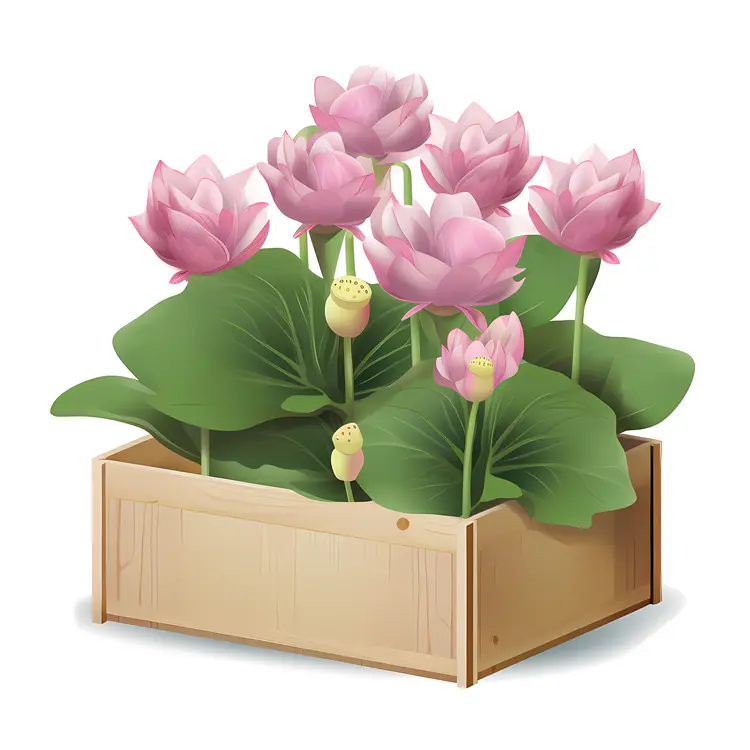 Beautiful Lotus Flowers in Wooden Box