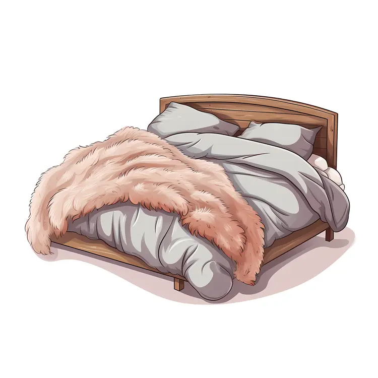 Cozy Bed with Pink Fur Blanket