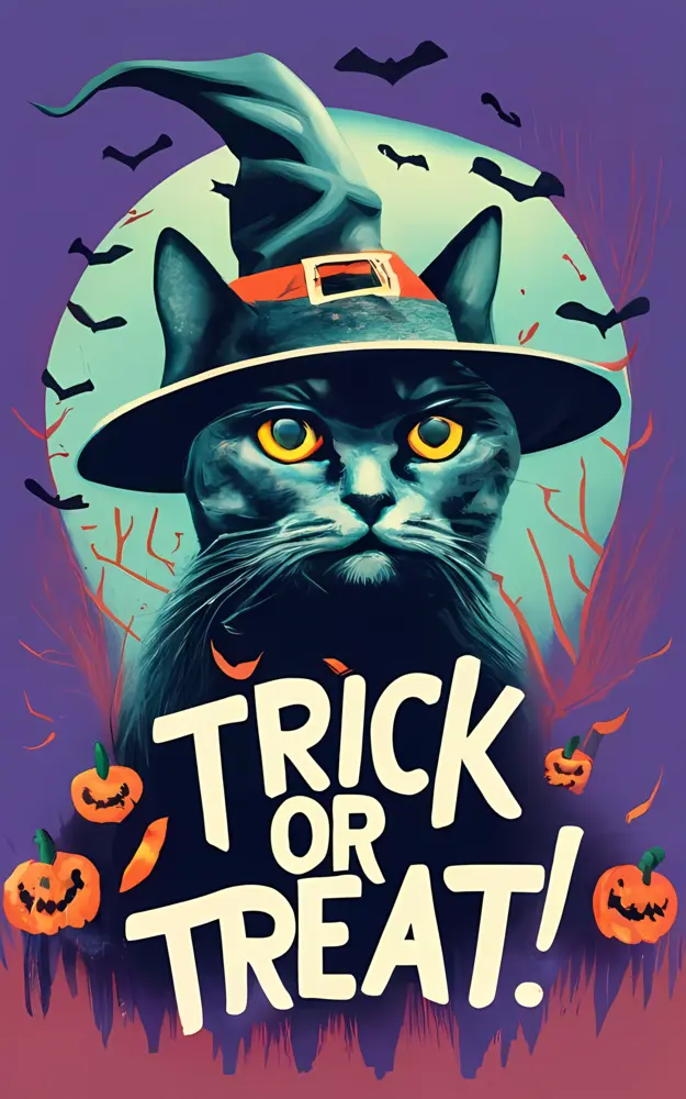 Black Cat in Witch Hat for Halloween