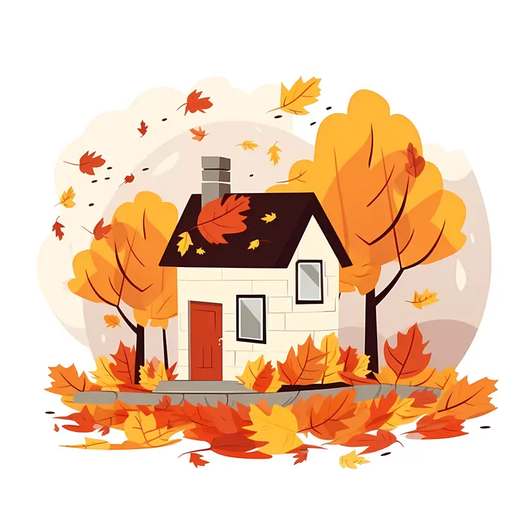 Cute House with Falling Leaves