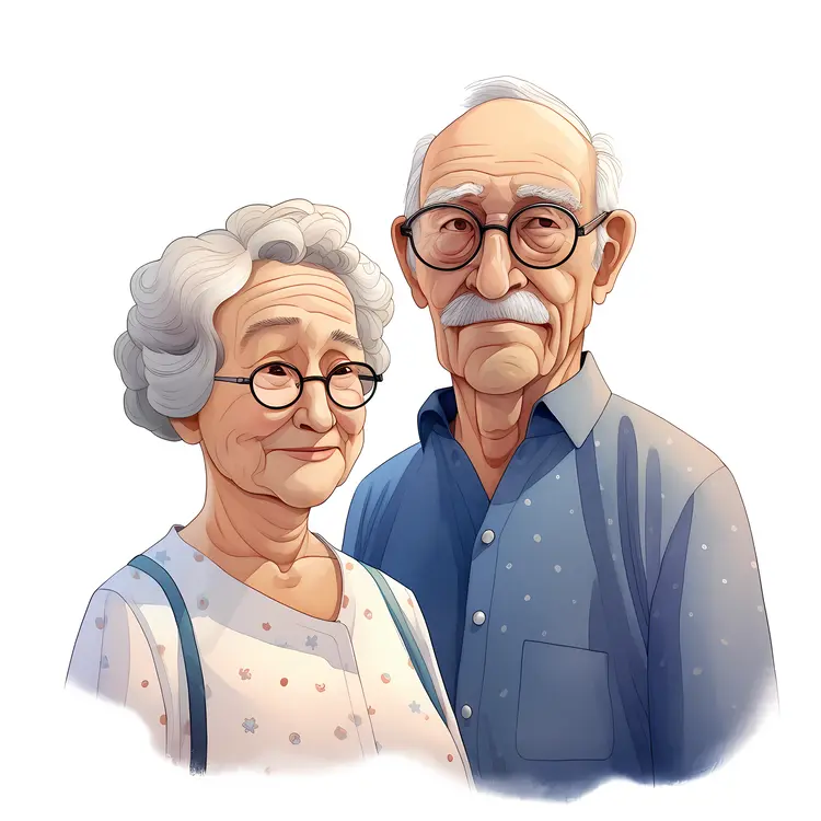 Cute Elderly Couple Illustration