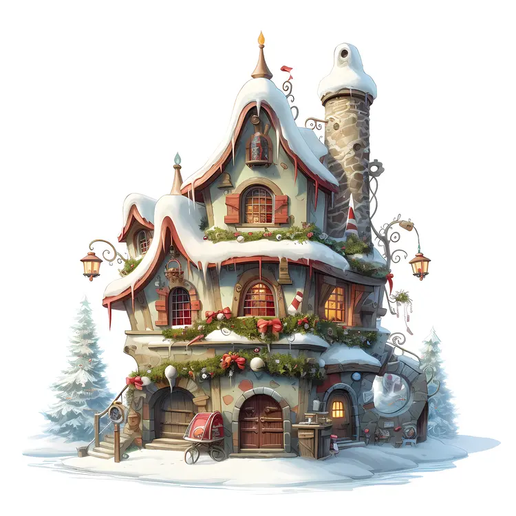 Whimsical House with Christmas Decorations