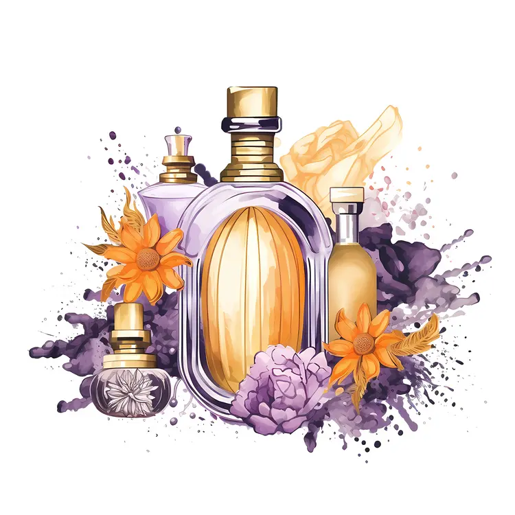 Elegant Perfume Bottles with Floral Arrangement