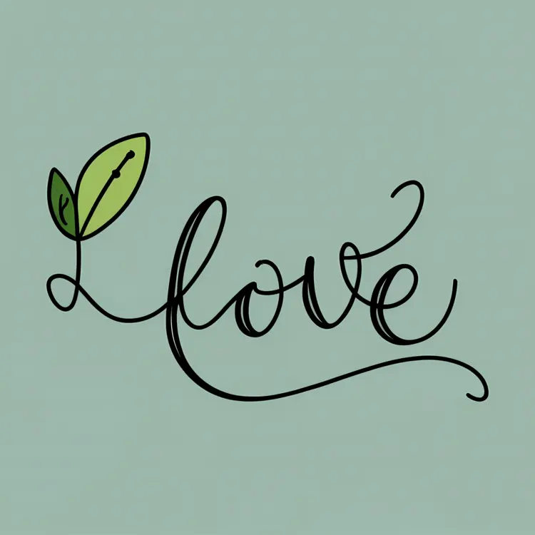 Calligraphy Love Word with Leaves