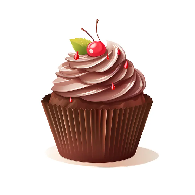 Chocolate Cupcake with Cherry and Leaf Decoration