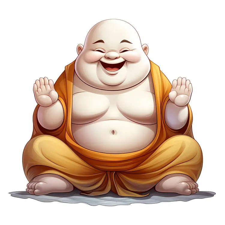Happy Laughing Buddha in Orange Robe