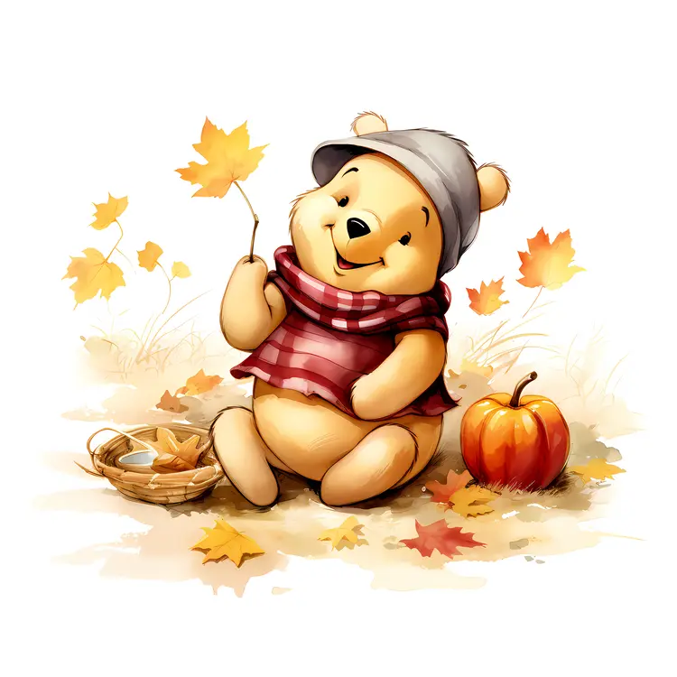 Winnie the Pooh with Autumn Pumpkin