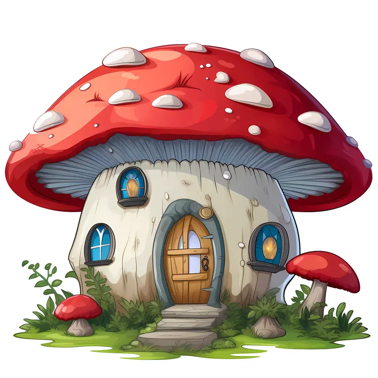 Cute Mushroom House with Red Roof